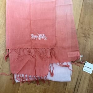 Coach Scarf NWT Pink Red Salmon Burnt Coral Dip Dye LIN OBL